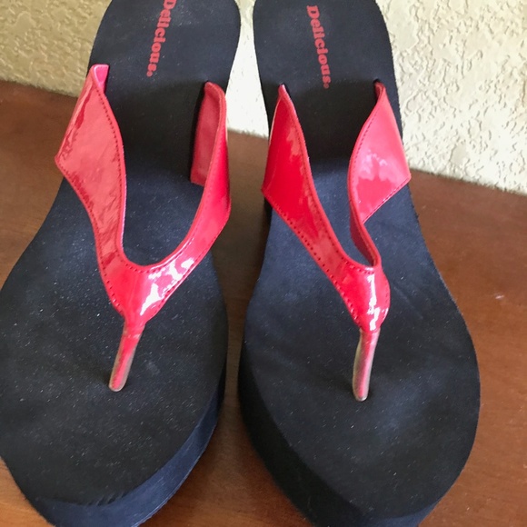red platform flip flops